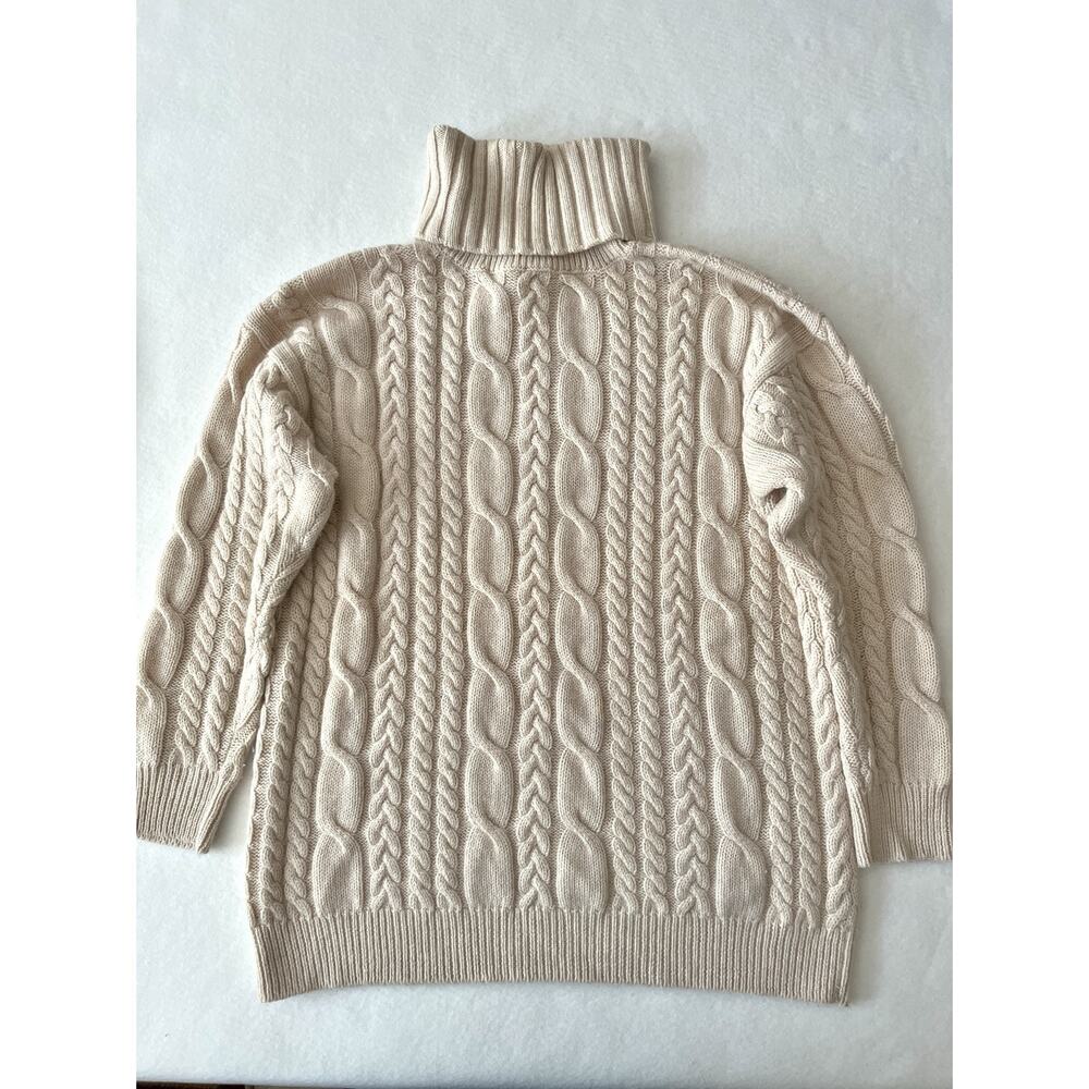VTG Adrienne Vittadini Sweater Women M Cream Cable Knit Turtleneck Wool Blend 80